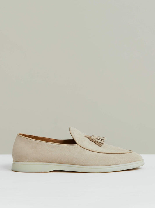 Suede Tassel Loafers Light Stone | Men