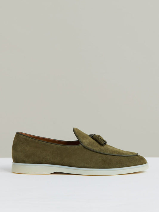 Suede Tassel Loafers Moss Green | Men