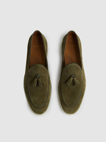 Suede Tassel Loafers Moss Green | Men