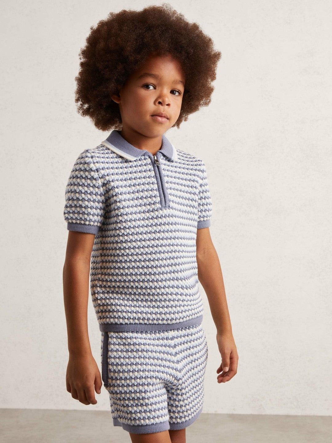 9-13 yrs Knitted Stripe Half-Zip Polo Shirt Blue/White | Children & Baby