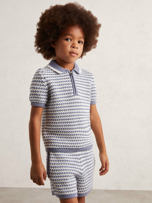 9-13 yrs Knitted Stripe Half-Zip Polo Shirt Blue/White | Children & Baby