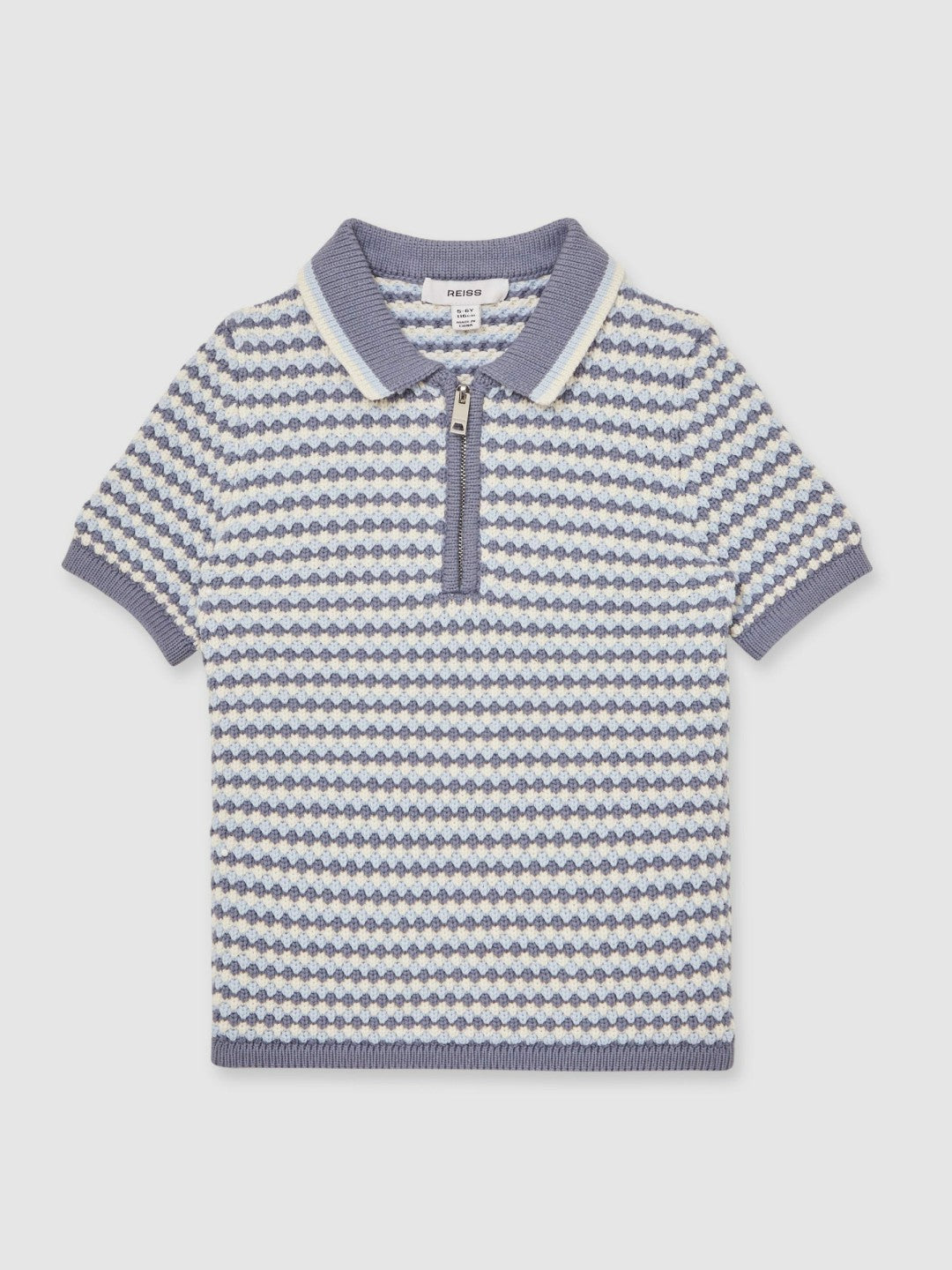 9-13 yrs Knitted Stripe Half-Zip Polo Shirt Blue/White | Children & Baby