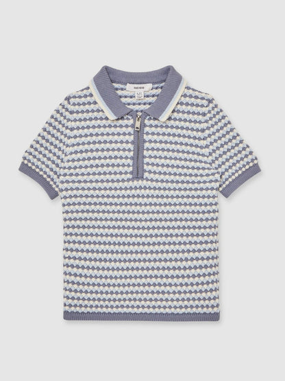 9-13 yrs Knitted Stripe Half-Zip Polo Shirt Blue/White | Children & Baby