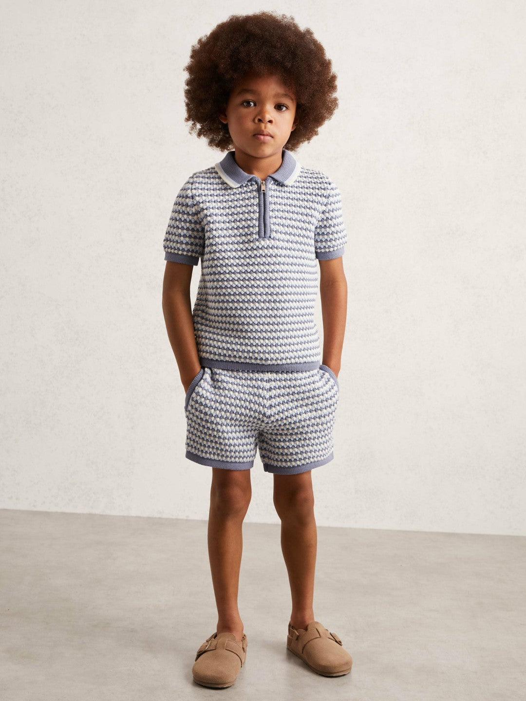 9-13 yrs Knitted Stripe Half-Zip Polo Shirt Blue/White | Children & Baby