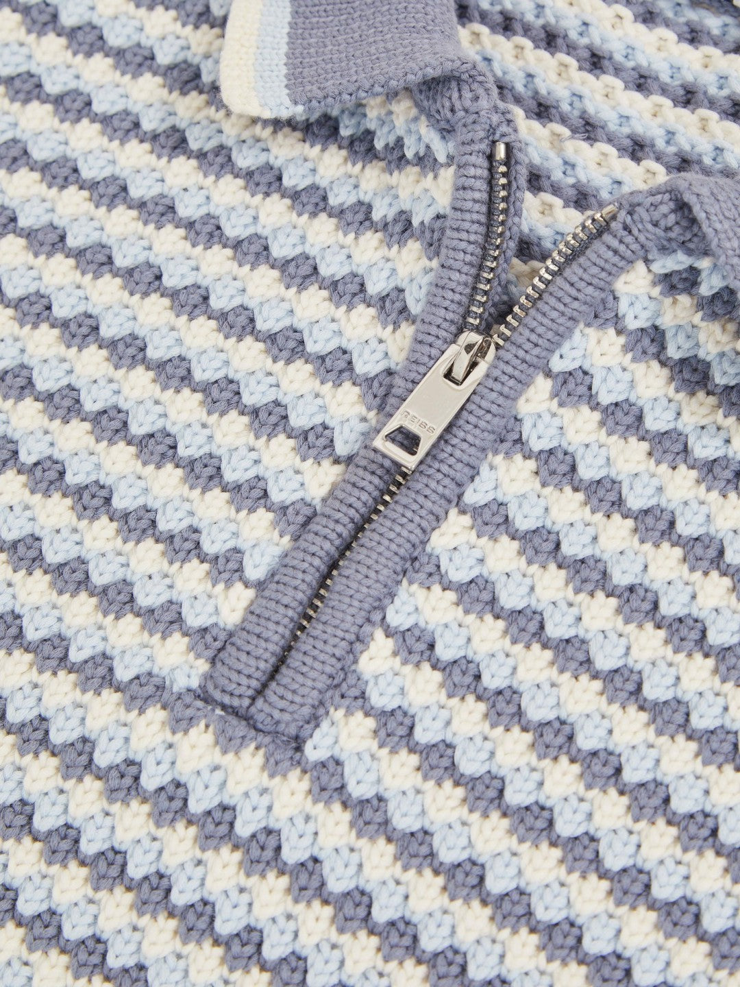 9-13 yrs Knitted Stripe Half-Zip Polo Shirt Blue/White | Children & Baby