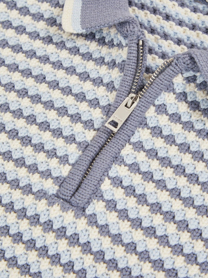 9-13 yrs Knitted Stripe Half-Zip Polo Shirt Blue/White | Children & Baby