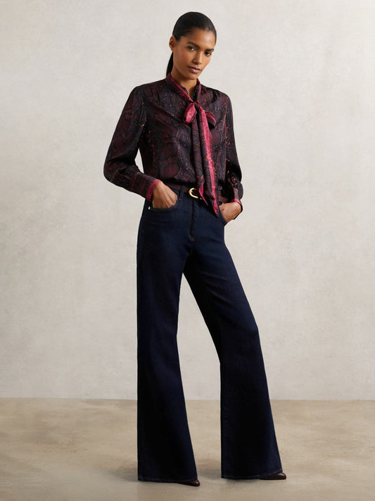 Snake-Print Tie-Neck Blouse Burgundy | Women