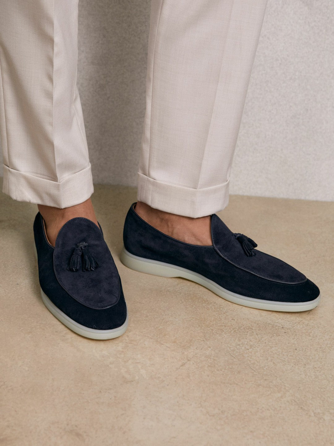 Suede Tassel Loafers Navy | Men