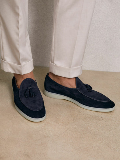 Suede Tassel Loafers Navy | Men