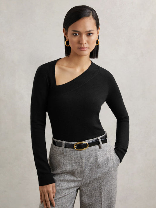 Wool-Blend Asymmetric Knit Top Black | Women