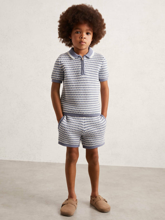 13-14 yrs Knitted Stripe Half-Zip Polo Shirt Blue/White | Children & Baby