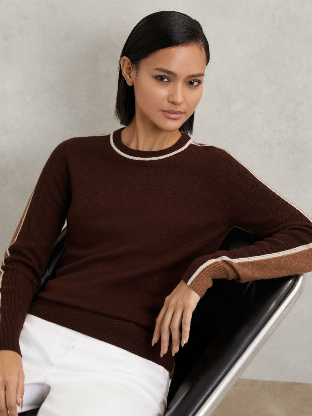 Wool-Blend Colour-Block Jumper With Cashmere Burgundy/Tan | Women