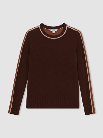 Wool-Blend Colour-Block Jumper With Cashmere Burgundy/Tan | Women