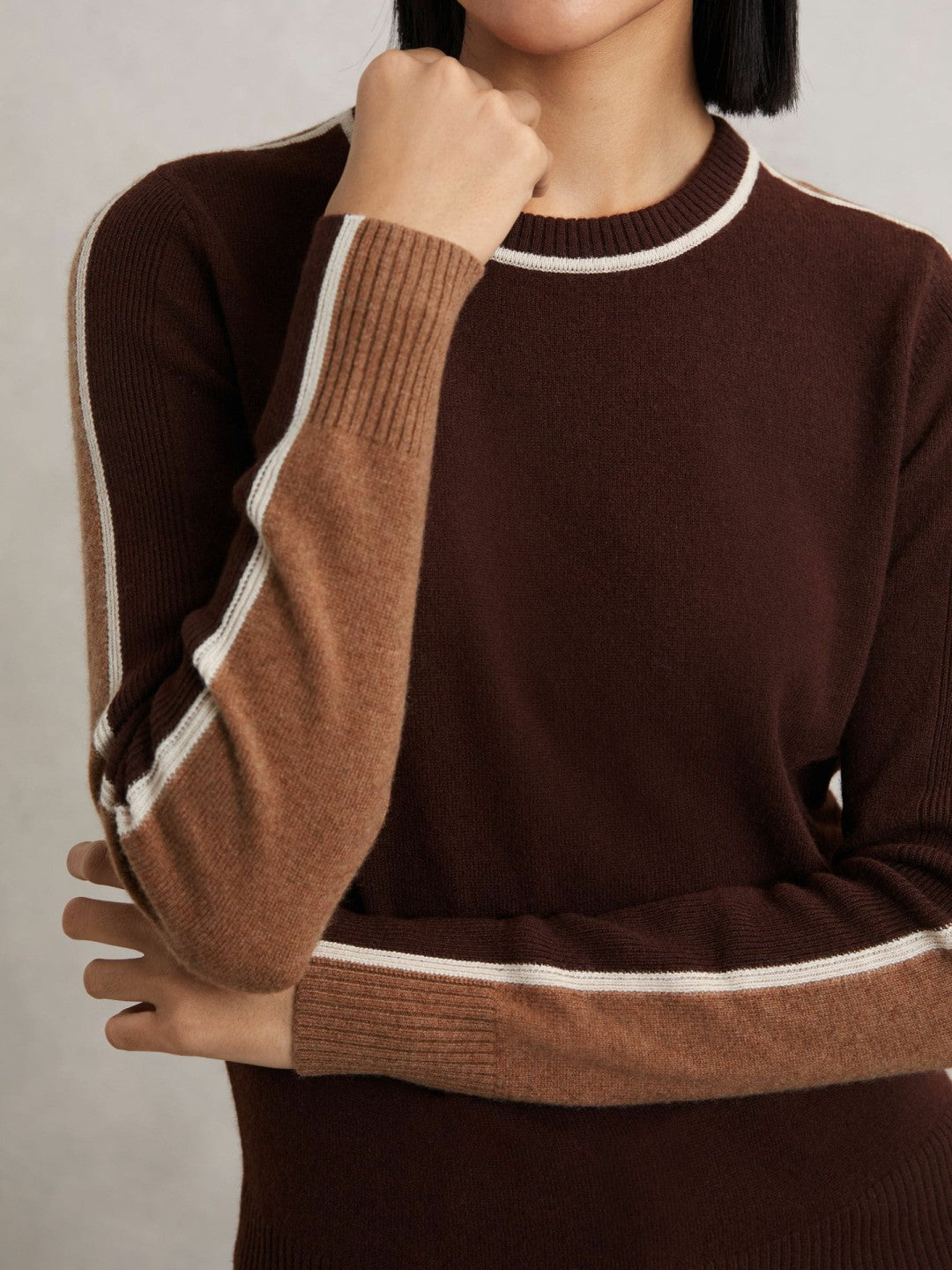 Wool-Blend Colour-Block Jumper With Cashmere Burgundy/Tan | Women