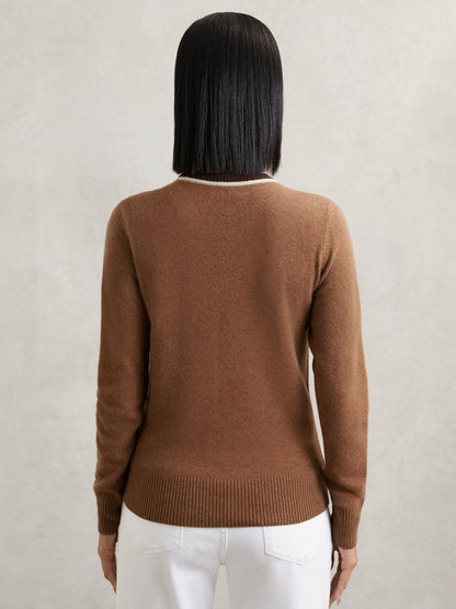 Wool-Blend Colour-Block Jumper With Cashmere Burgundy/Tan | Women