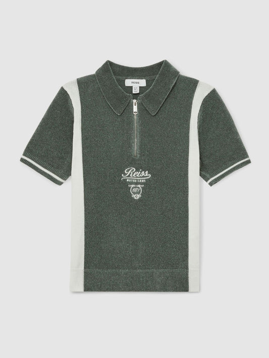 13-14 yrs Chenille Tipped Motor Cars Polo Shirt Dark Sage Green/White | Children & Baby