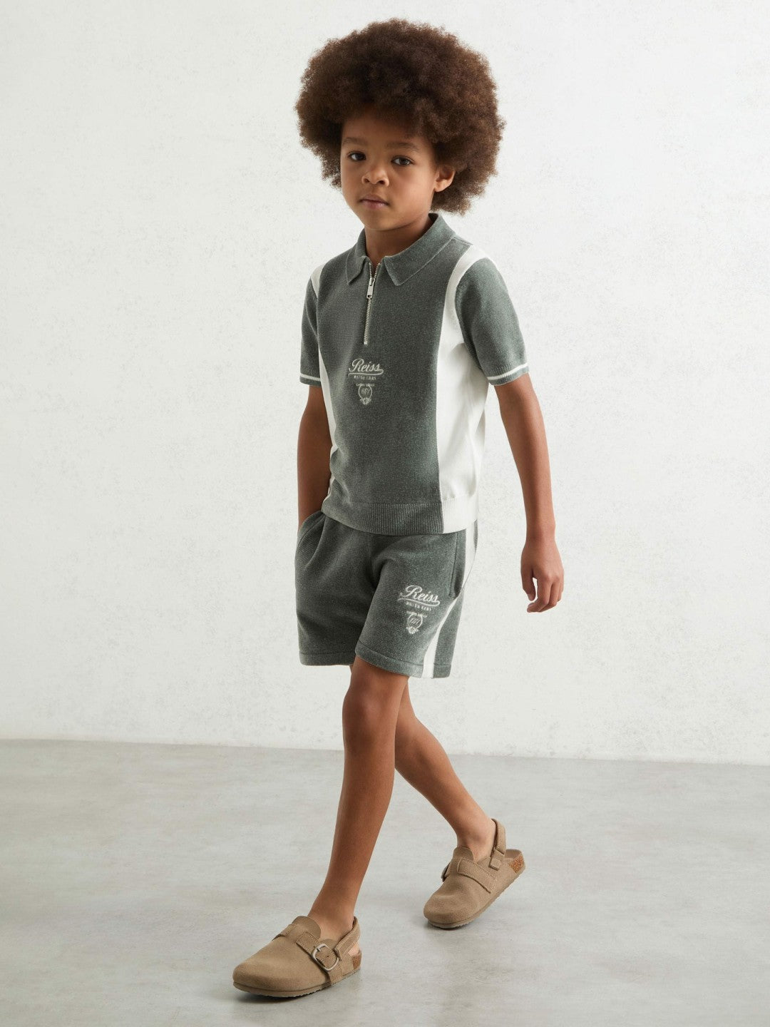 13-14 yrs Chenille Tipped Motor Cars Polo Shirt Dark Sage Green/White | Children & Baby