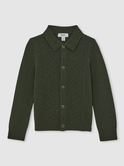 13-14 yrs Wool V-Stitch Button-Through Cardigan Forest Green | Children & Baby