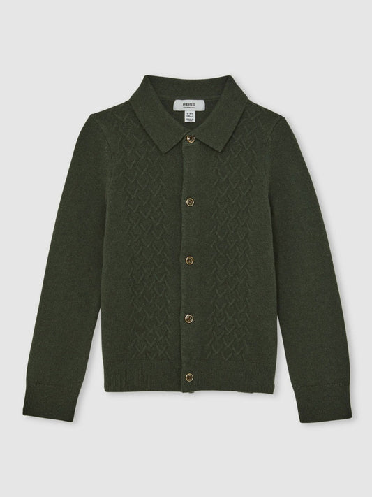 13-14 yrs Wool V-Stitch Button-Through Cardigan Forest Green | Children & Baby