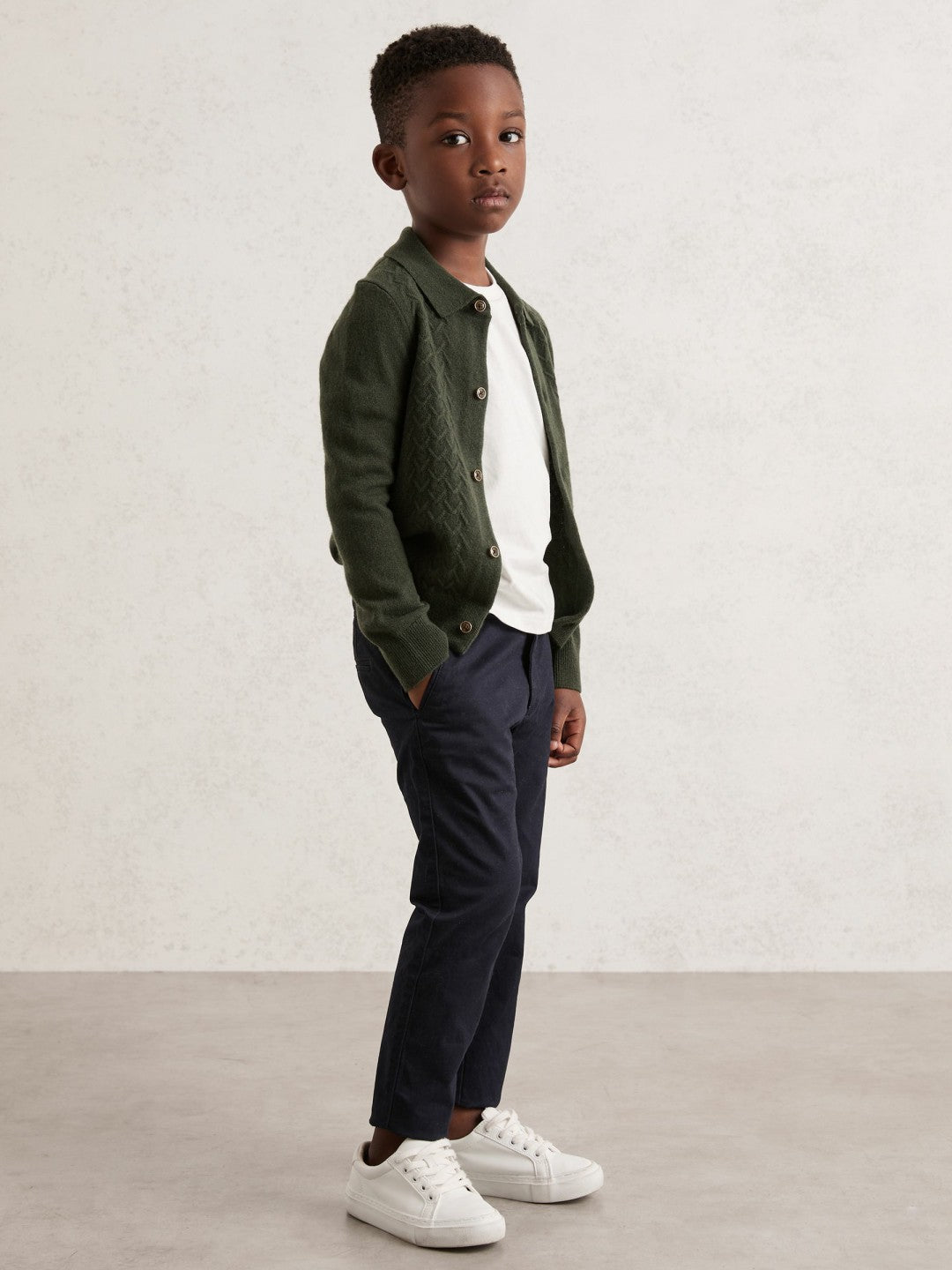 13-14 yrs Wool V-Stitch Button-Through Cardigan Forest Green | Children & Baby
