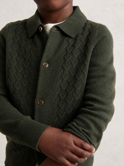 13-14 yrs Wool V-Stitch Button-Through Cardigan Forest Green | Children & Baby