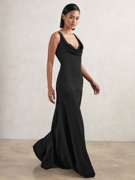Cowl-Neck Sleeveless Maxi Dress Black | Women