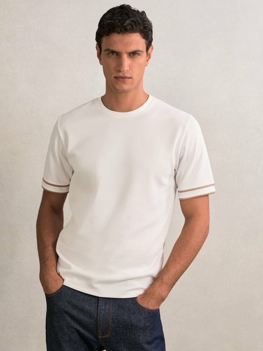 Textured Crew-Neck Tipped T-Shirt White | Men