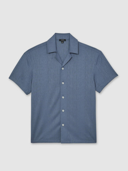 Jacquard-Stripe Cuban-Collar Shirt Airforce Blue | Men