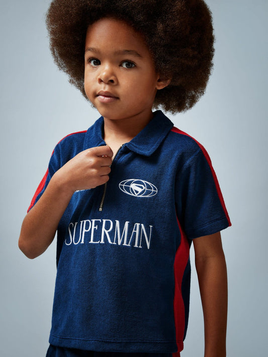 13-14 yrs Superman Towelling Polo Shirt Blue/Red | Children & Baby