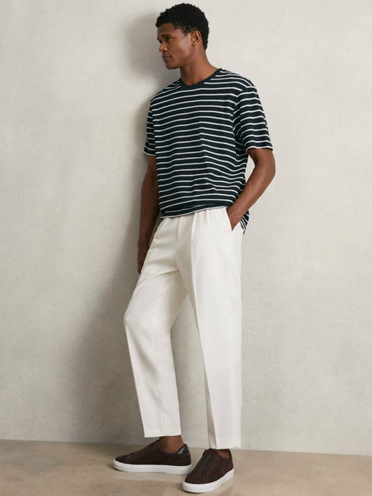 Cotton Textured Stripe T-Shirt White/Navy | Men