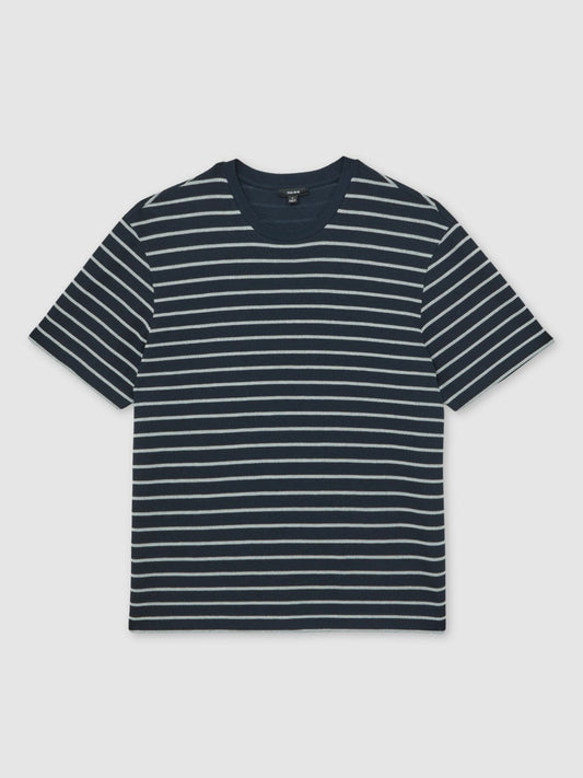 Cotton Textured Stripe T-Shirt White/Navy | Men