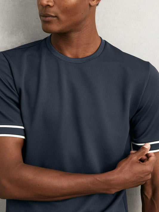 Textured Crew-Neck Tipped T-Shirt Airforce Blue | Men