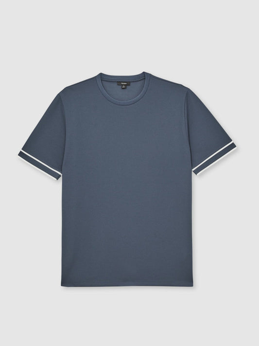 Textured Crew-Neck Tipped T-Shirt Airforce Blue | Men