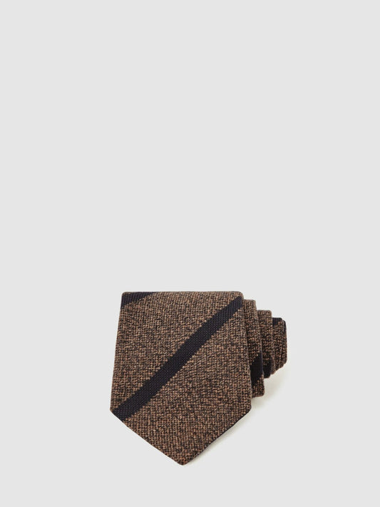 Wool-Silk Striped Tie Chocolate Brown | Men
