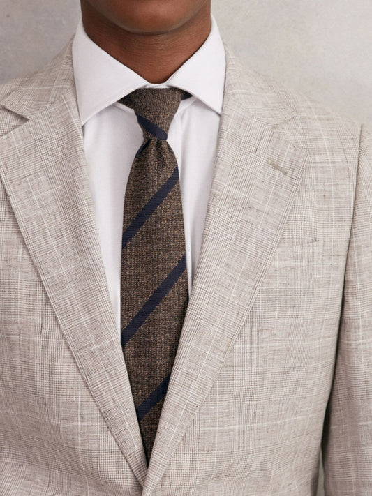 Wool-Silk Striped Tie Chocolate Brown | Men