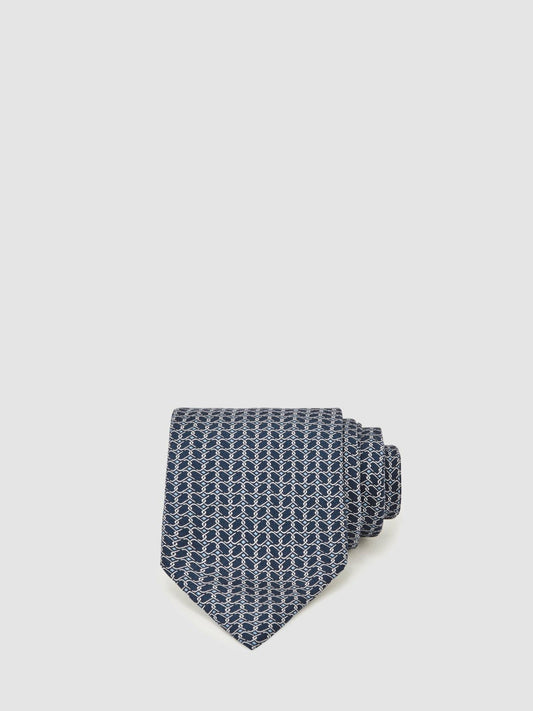 Silk Geometric-Chain Print Tie Navy | Men