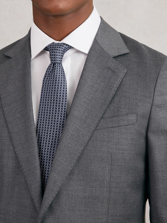 Silk Geometric-Chain Print Tie Navy | Men
