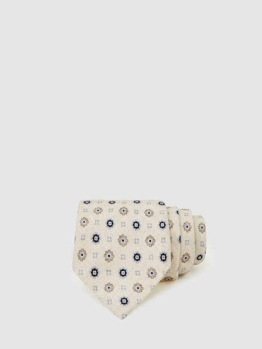 Silk Floral-Medallion Tie Ivory | Men