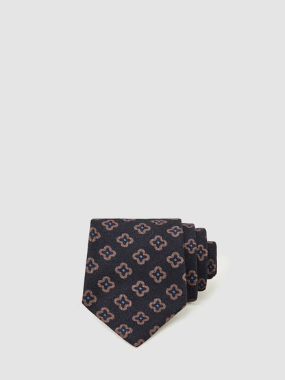 Silk-Wool Floral-Medallion Tie Navy | Men