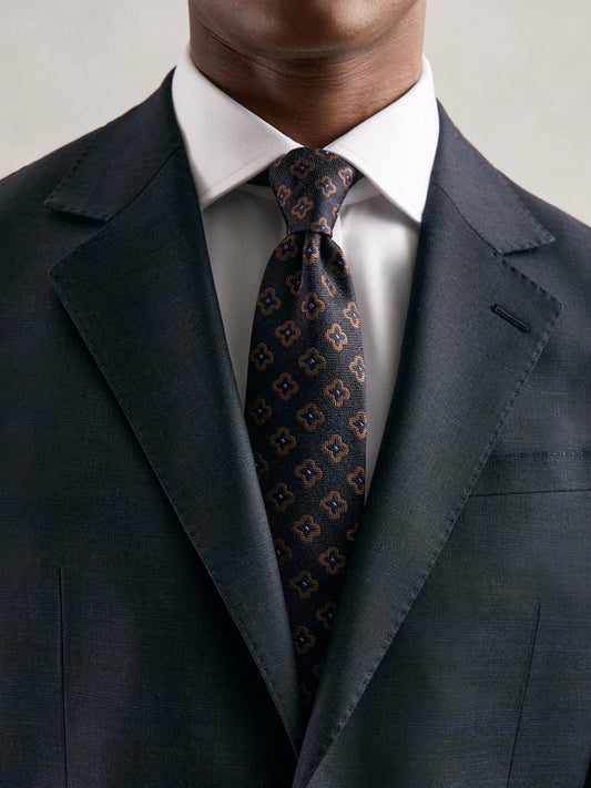 Silk-Wool Floral-Medallion Tie Navy | Men