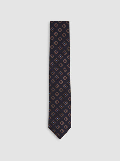 Silk-Wool Floral-Medallion Tie Navy | Men