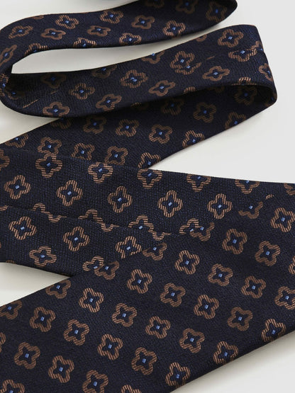 Silk-Wool Floral-Medallion Tie Navy | Men