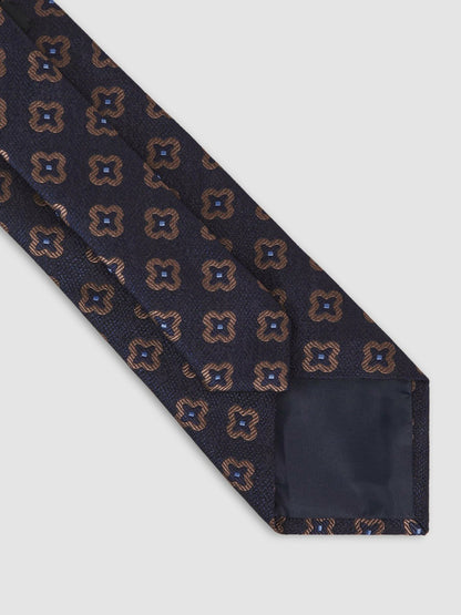 Silk-Wool Floral-Medallion Tie Navy | Men