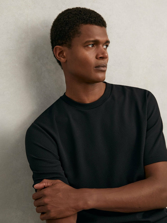 Textured Crew-Neck T-Shirt Black | Men