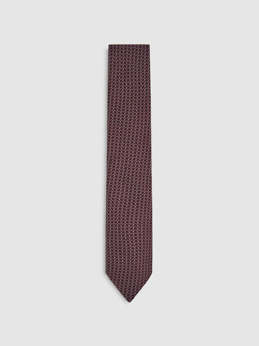 Silk Geometric-Chain Print Tie Bordeaux | Men