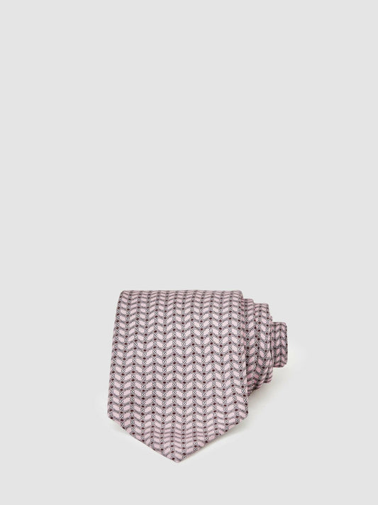Silk Geometric-Chain Print Tie Soft Pink | Men