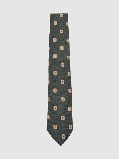Silk-Wool Square-Medallion Tie Forest Green | Men