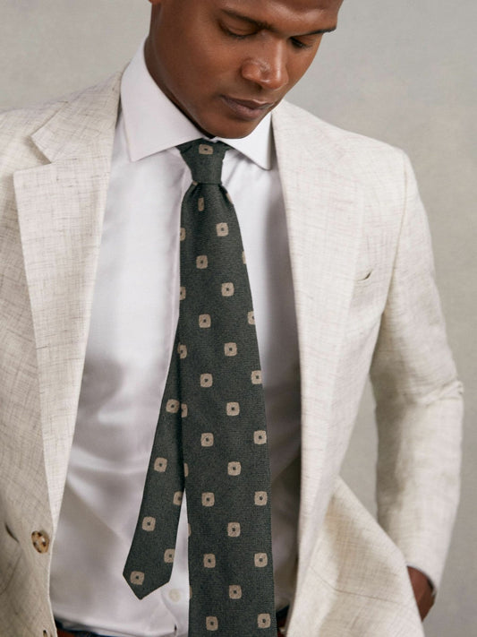 Silk-Wool Square-Medallion Tie Forest Green | Men