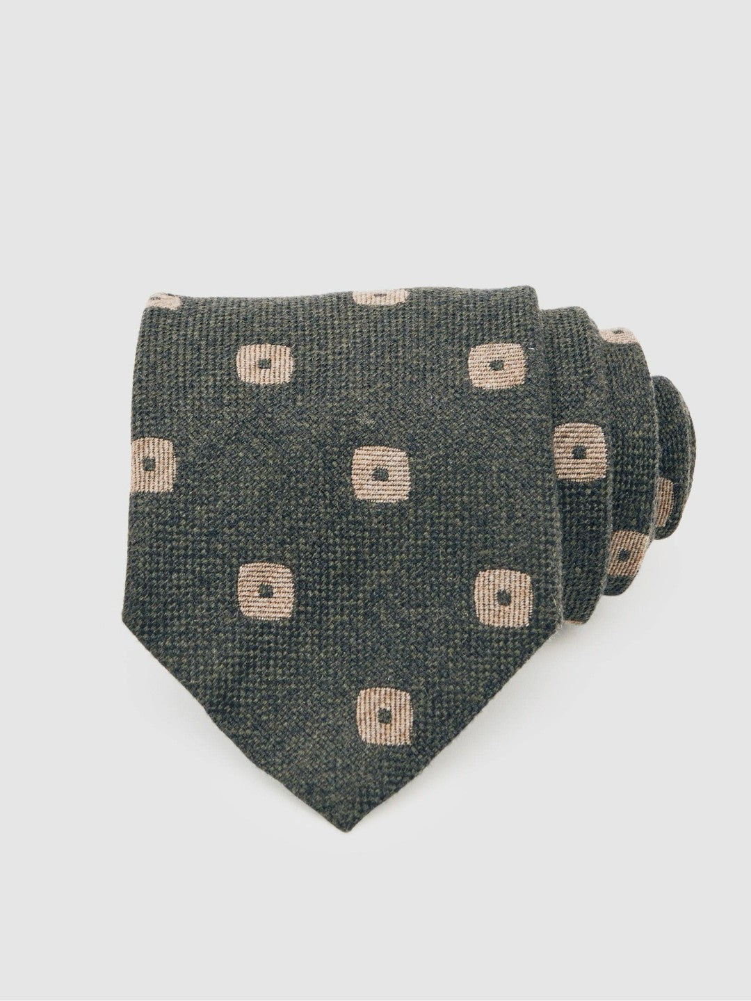 Silk-Wool Square-Medallion Tie Forest Green | Men