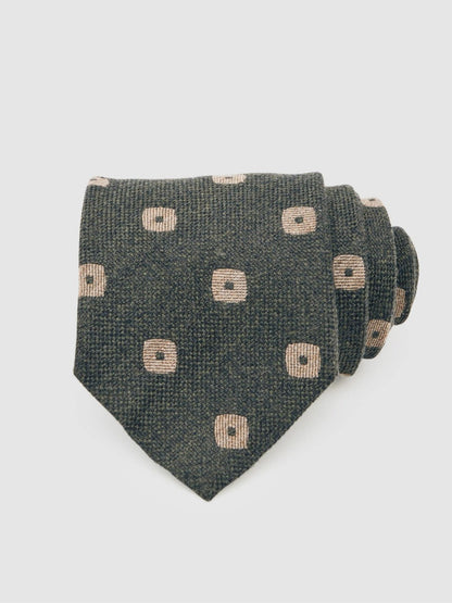 Silk-Wool Square-Medallion Tie Forest Green | Men